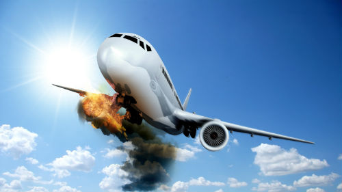 падение горящего самолета